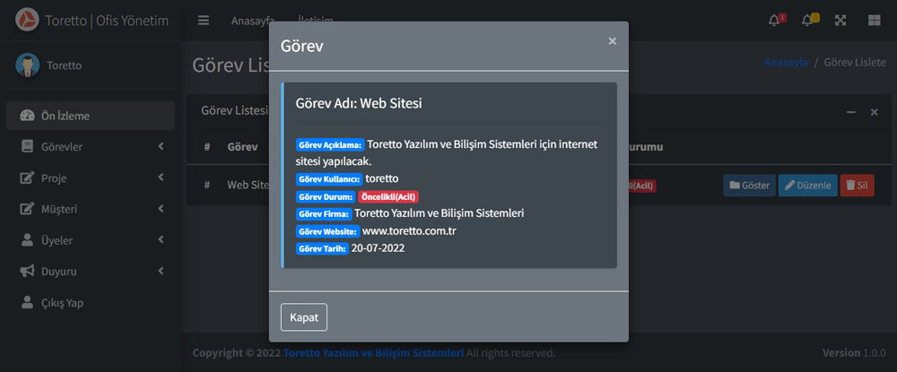 görevler sayfası